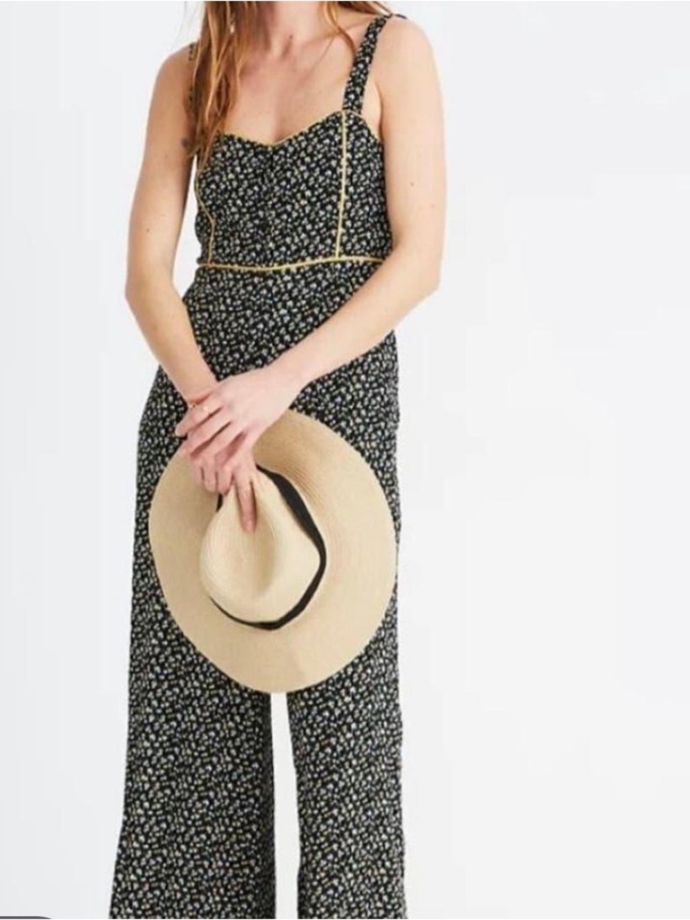 Madewell Button Front Wide Leg Jumpsuit “Playground Rosies” print Size Small